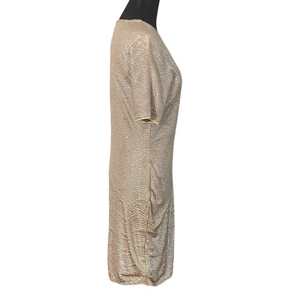 REISS Metallic Ruched Holiday Party Bodycon Dress Champagne Gold Shimmer 10 - Picture 3 of 10